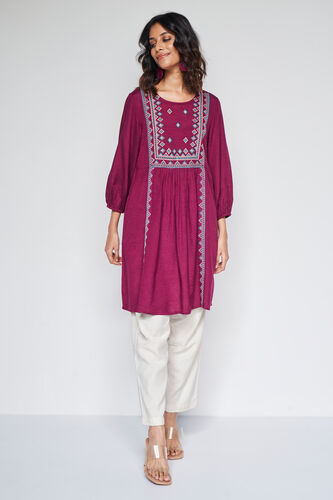Casual Round Neck Tunic, Wine, image 4